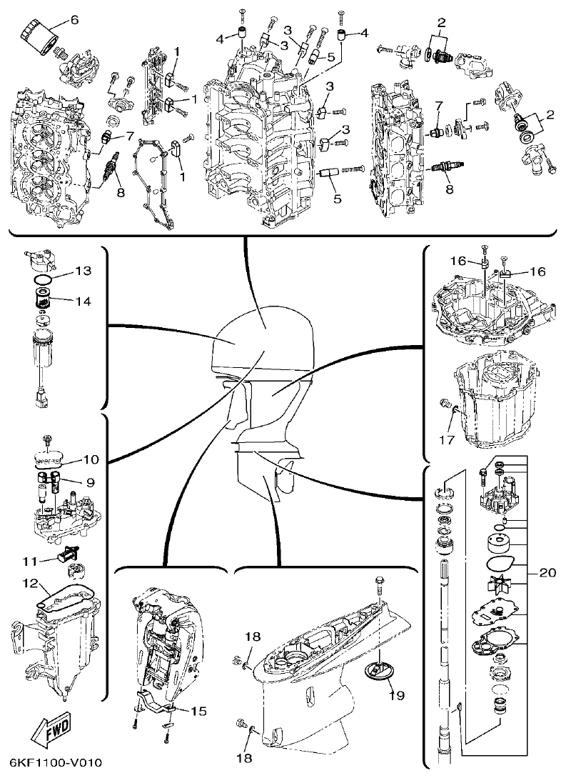 Yamaha F250XCB2, F250NCB2 SCHEDULED SERVICE PARTS parts diagram